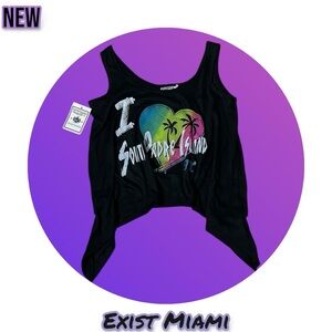 New Exist Miami I Love South Padre Island Black Tank Top Crop Top